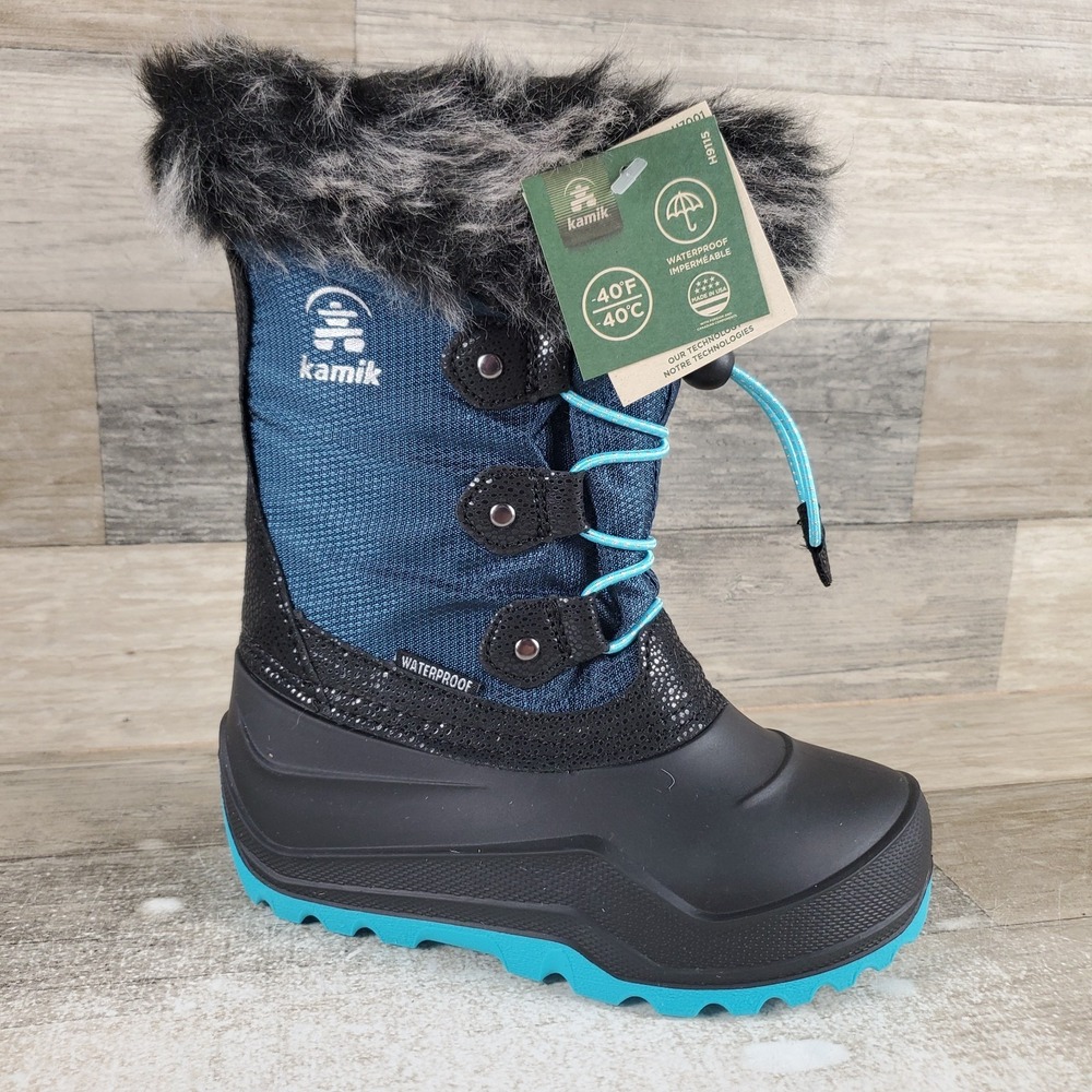 Kamik Powdery 3 Kids‎ Winter Boots Sz 12 Light Navy Waterproof Lace Up Mid Top